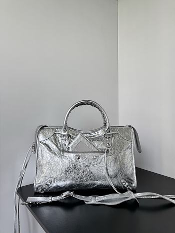 Balenciaga Le City Bag Medium in Silver Metallized Arena Lambskin - 38.5x24x15cm