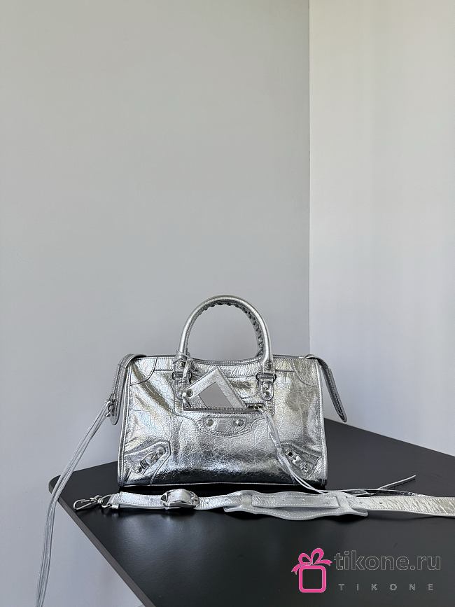 Balenciaga Le City Bag Small in Silver Metallized Arena Lambskin - 30x19x9.6cm - 1