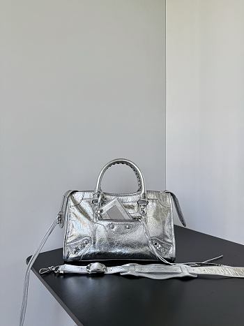 Balenciaga Le City Bag Small in Silver Metallized Arena Lambskin - 30x19x9.6cm