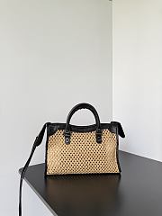 Balenciaga Le City Bag Small In Natural Beige Raffia Effect Fabric And Black Arena Lambskin - 30x19x9.6cm - 6