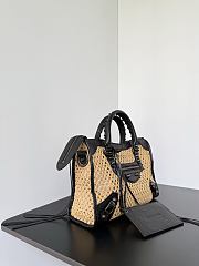 Balenciaga Le City Bag Small In Natural Beige Raffia Effect Fabric And Black Arena Lambskin - 30x19x9.6cm - 5