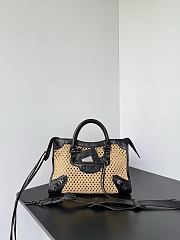 Balenciaga Le City Bag Small In Natural Beige Raffia Effect Fabric And Black Arena Lambskin - 30x19x9.6cm - 4