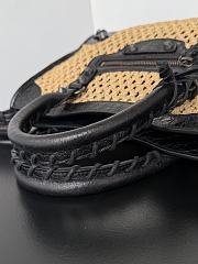 Balenciaga Le City Bag Small In Natural Beige Raffia Effect Fabric And Black Arena Lambskin - 30x19x9.6cm - 3