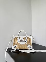 Balenciaga Le City Bag Small In Natural Beige Raffia Effect Fabric And White Arena Lambskin - 30x19x9.6cm - 1