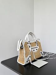 Balenciaga Le City Bag Small In Natural Beige Raffia Effect Fabric And White Arena Lambskin - 30x19x9.6cm - 2