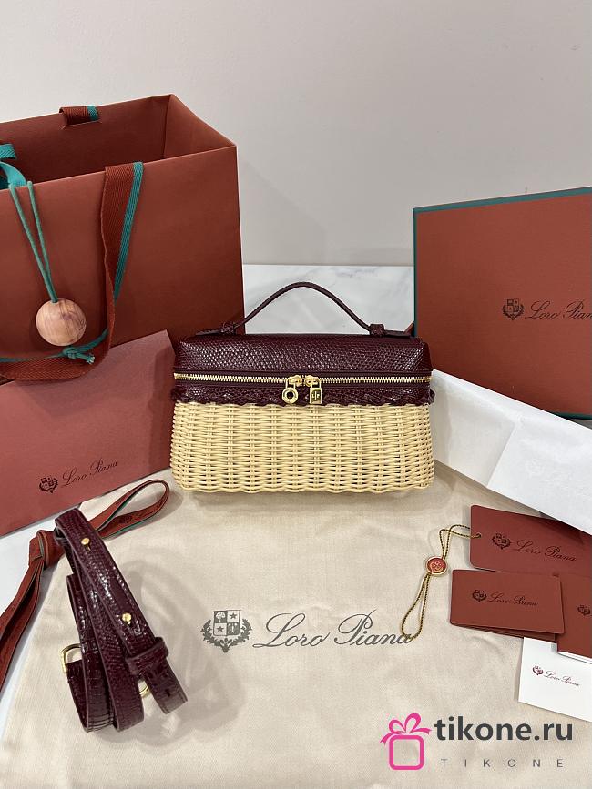 Loro Piana Extra Pocket L19 East-West Wicker Rattan, Lizard Leather Malt/Hibiscus Haze/Sun Gold (B5V5) - 11x19x7cm - 1
