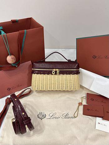 Loro Piana Extra Pocket L19 East-West Wicker Rattan, Lizard Leather Malt/Hibiscus Haze/Sun Gold (B5V5) - 11x19x7cm