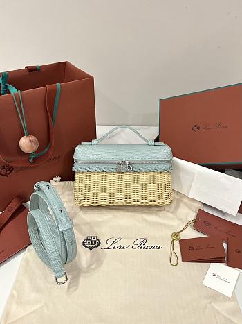 Loro Piana Extra Pocket L19 East-West Wicker Rattan, Lizard Leather Malt/Eucalyptus/Antique Silver (B5FJ) - 11x19x7cm