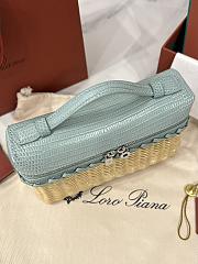 Loro Piana Extra Pocket L19 East-West Wicker Rattan, Lizard Leather Malt/Eucalyptus/Antique Silver (B5FJ) - 11x19x7cm - 6