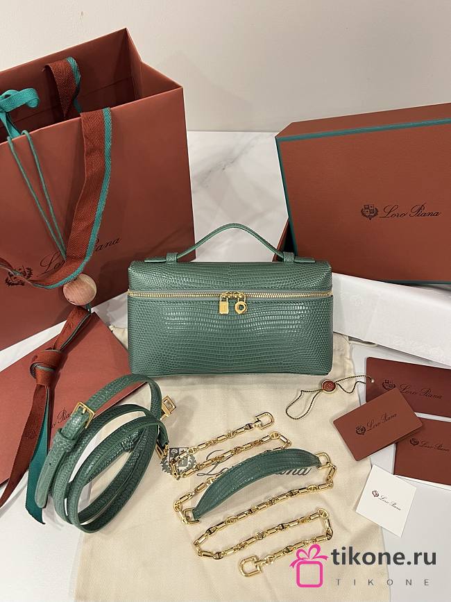 Loro Piana Extra Pocket L19 Monitor Lizard Green Lagoon/Sun Gold (51BI) - 11x19x6.5cm - 1