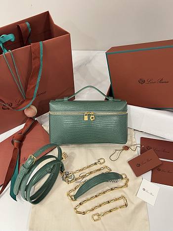 Loro Piana Extra Pocket L19 Monitor Lizard Green Lagoon/Sun Gold (51BI) - 11x19x6.5cm