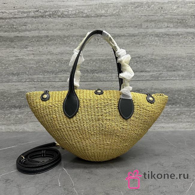 Celine Small Triomphe Beads Basket In Sisal And Calfskin Natural/Black - 18.5x11x10cm - 1