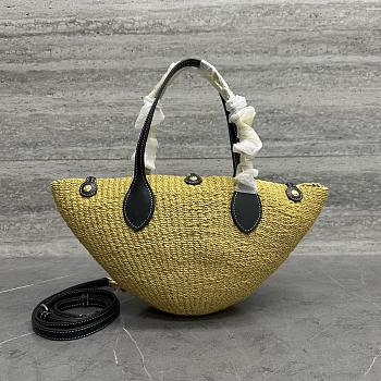 Celine Small Triomphe Beads Basket In Sisal And Calfskin Natural/Black - 18.5x11x10cm