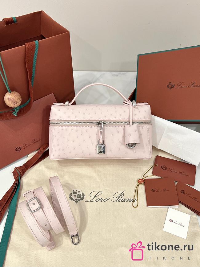 Loro Piana Extra Bag L23 Ostrich Leather Whisper Pink/Antique Silver (30JG) - 23x12x7cm - 1