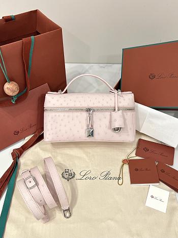 Loro Piana Extra Bag L23 Ostrich Leather Whisper Pink/Antique Silver (30JG) - 23x12x7cm