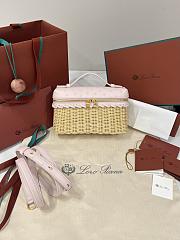 Loro Piana Extra Pocket L19 East-West Wicker Rattan, Ostrich Leather Malt/Flowering Cherry/Sun Gold (B3BX) - 11x19x7cm - 5