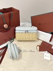 Loro Piana Extra Pocket L19 East-West Wicker Rattan, Ostrich Leather Malt/Moonstone Blue/Sun Gold (B5JS) - 11x19x7cm - 1