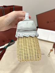 Loro Piana Extra Pocket L19 East-West Wicker Rattan, Ostrich Leather Malt/Moonstone Blue/Sun Gold (B5JS) - 11x19x7cm - 3