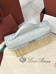 Loro Piana Extra Pocket L19 East-West Wicker Rattan, Ostrich Leather Malt/Moonstone Blue/Sun Gold (B5JS) - 11x19x7cm - 2