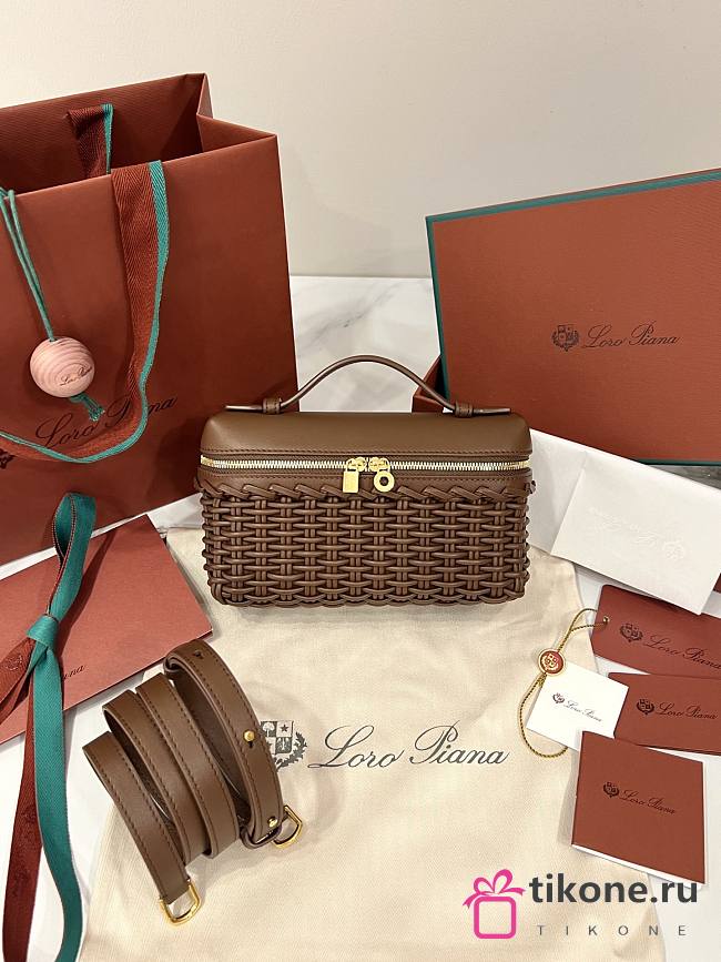 Loro Piana Extra Pocket L19 Calfskin Brown/Sun Gold - 11x19x7cm - 1
