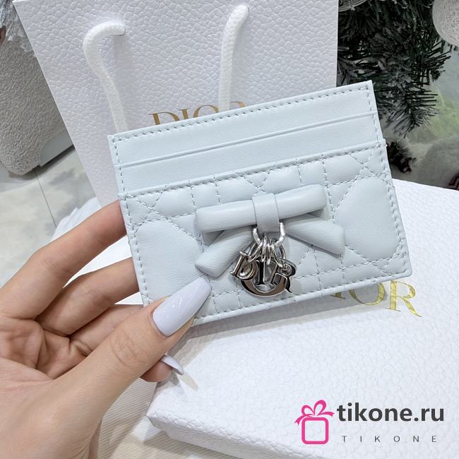 Lady Dior Freesia Card Holder Ice Blue Cannage Lambskin - 10.5x8x0.5cm - 1