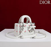 Dioramour Lady D-Joy Micro Bag White Cannage Lambskin Embroidered with Multicolor Doves & Roses Motif - 16x9x5cm - 5