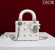 Dioramour Mini Lady Dior Bag with Chain White Cannage Lambskin Embroidered with Multicolor Doves & Roses Motif - 18x15x7cm - 1