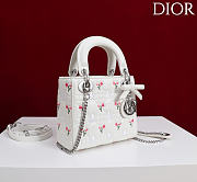 Dioramour Mini Lady Dior Bag with Chain White Cannage Lambskin Embroidered with Multicolor Doves & Roses Motif - 18x15x7cm - 6