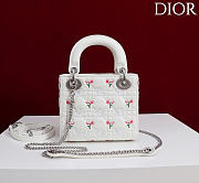 Dioramour Mini Lady Dior Bag with Chain White Cannage Lambskin Embroidered with Multicolor Doves & Roses Motif - 18x15x7cm - 3