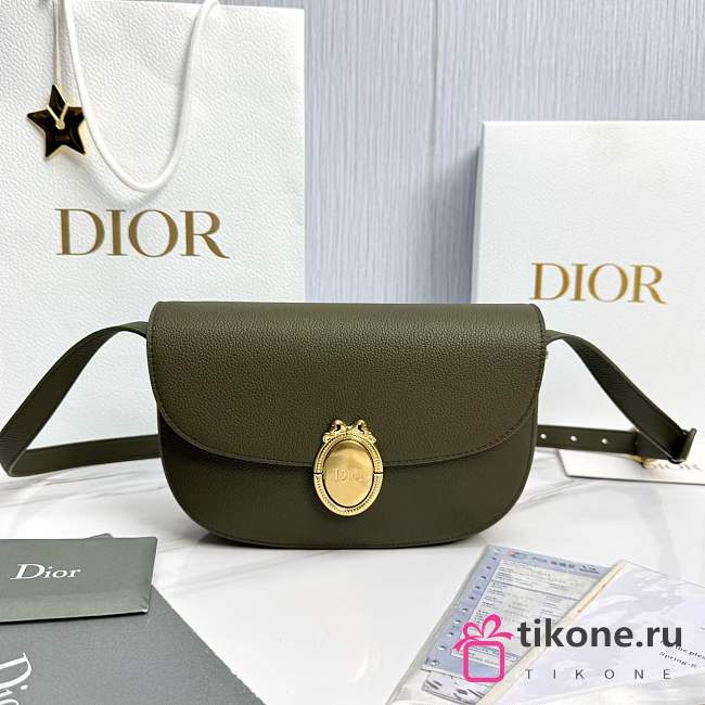 Medium Dior Médaillon Flap Bag Khaki Grained Calfskin - 23x16x6.5cm - 1