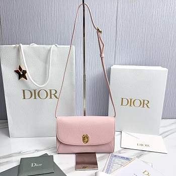 Dior Médaillon Envelope Pouch with Strap Rose Tendre and Gris Pietro Grained Calfskin - 20.5x13.5x4cm
