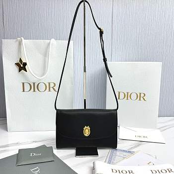 Dior Médaillon Envelope Pouch with Strap Black and Myosotis Blue Grained Calfskin - 20.5x13.5x4cm