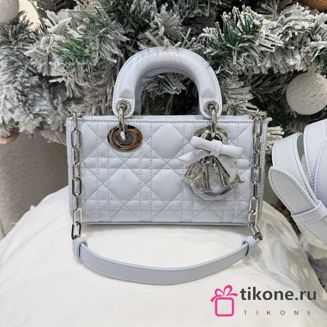 Mini Lady D-Joy Bag Ice Blue Cannage Lambskin Bow - 19x10.5x5.5cm - 1