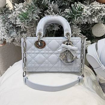 Mini Lady D-Joy Bag Ice Blue Cannage Lambskin Bow - 19x10.5x5.5cm