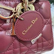 Dior Or Mini Lady D-Joy Bag Hermitage Red Cannage Lambskin Bow - 19x10.5x5.5cm - 3