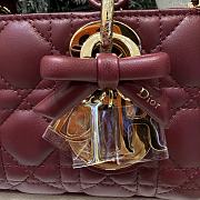 Dior Or Mini Lady D-Joy Bag Hermitage Red Cannage Lambskin Bow - 19x10.5x5.5cm - 5