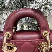 Dior Or Mini Lady D-Joy Bag Hermitage Red Cannage Lambskin Bow - 19x10.5x5.5cm - 6
