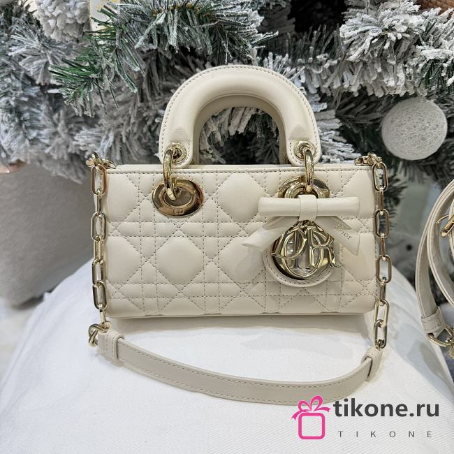 Dior Or Mini Lady D-Joy Bag Craie Cannage Lambskin Bow - 19x10.5x5.5cm - 1