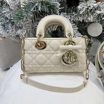 Dior Or Mini Lady D-Joy Bag Craie Cannage Lambskin Bow - 19x10.5x5.5cm