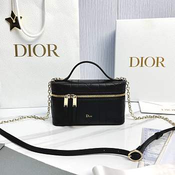 Dior Trianon Soft Vanity Mini Bag Black Flat Macrocannage Lambskin - 19x11x5cm