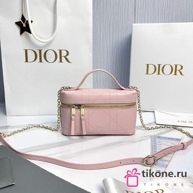 Dior Trianon Soft Vanity Mini Bag Soupir Pink Flat Macrocannage Lambskin - 19x11x5cm - 1