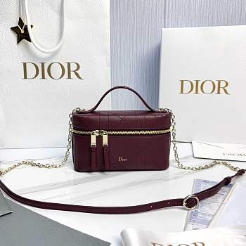 Dior Trianon Soft Vanity Mini Bag Hermitage Red Flat Macrocannage Lambskin - 19x11x5cm