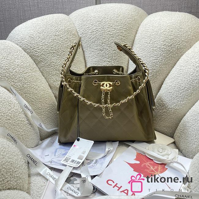 Chanel 25 Small Handbag Grained Calfskin & Gold-Tone Metal Dark Khaki - 30x26x14cm - 1