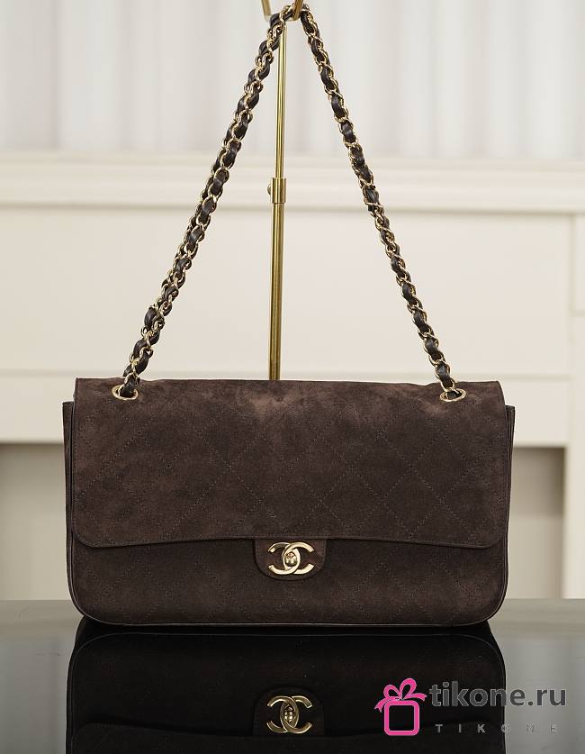 Chanel Maxi Flapbag Suede Calfskin & Gold-Tone Metal Dark Brown AS6281 - 32x19.5x10cm - 1