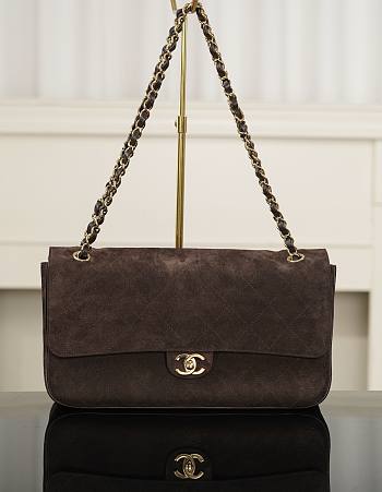 Chanel Maxi Flapbag Suede Calfskin & Gold-Tone Metal Dark Brown AS6281 - 32x19.5x10cm