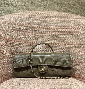 Chanel Clutch With Chain Lizard Embossed Calfskin & Gold-Tone Metal Dark Khaki AP5280 - 25x9.5x5cm