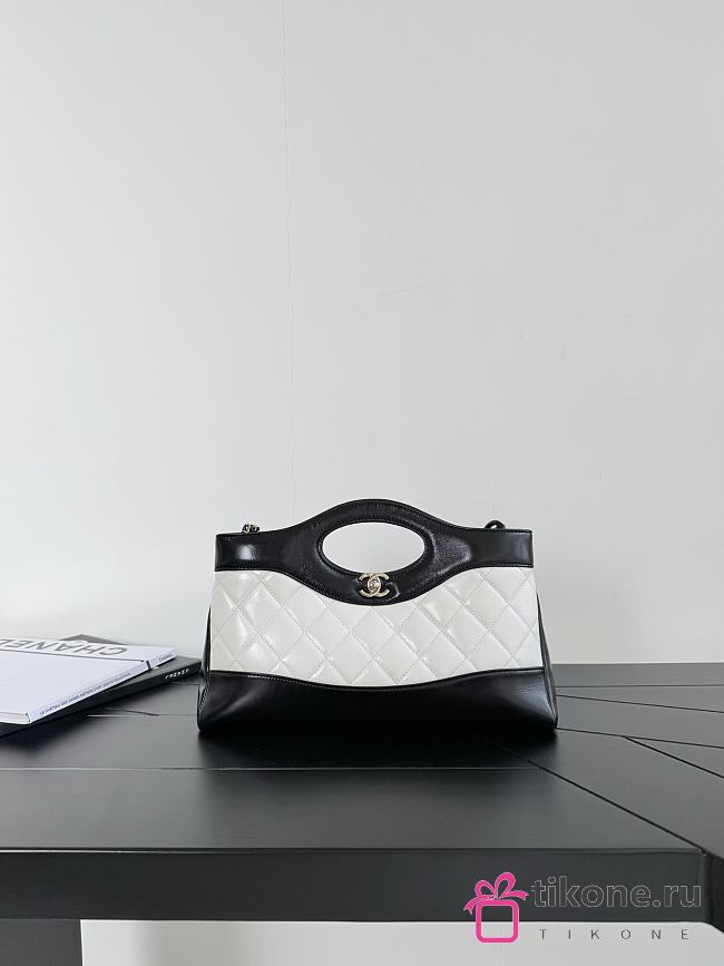 Chanel 31 Shopping Bag Lambskin Gold Tone Metal Black White  - 1