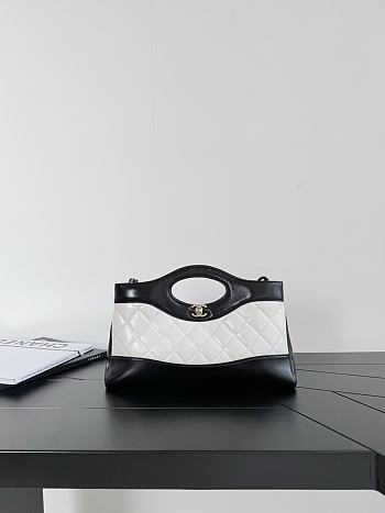Chanel 31 Shopping Bag Lambskin Gold Tone Metal Black White 