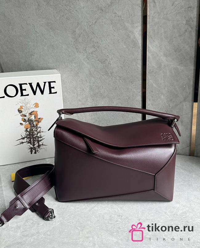 Loewe Large Puzzle Edge Bag In Classic Calfskin Burgundy - 33x21.5x15cm - 1