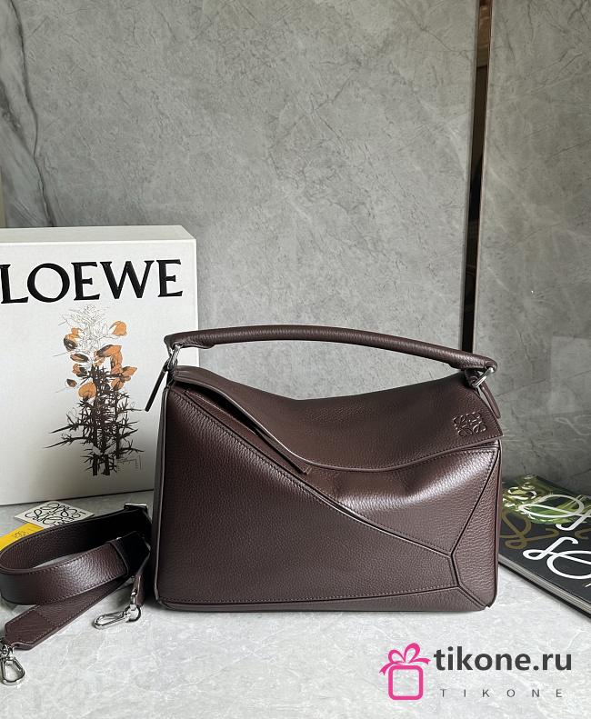 Loewe Large Puzzle Edge Bag In Supple Grained Calfskin Chocolate - 33x21.5x15cm - 1